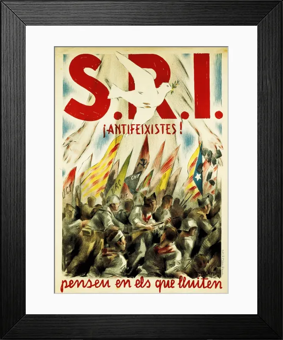 Framed Print : Spanish Civil War (1936-1939). 'S.R.I. Antifeixistes! Penseu en els que lluiten' (S.R.I. Anti-fascists! Think of Those Who Are Fighting)