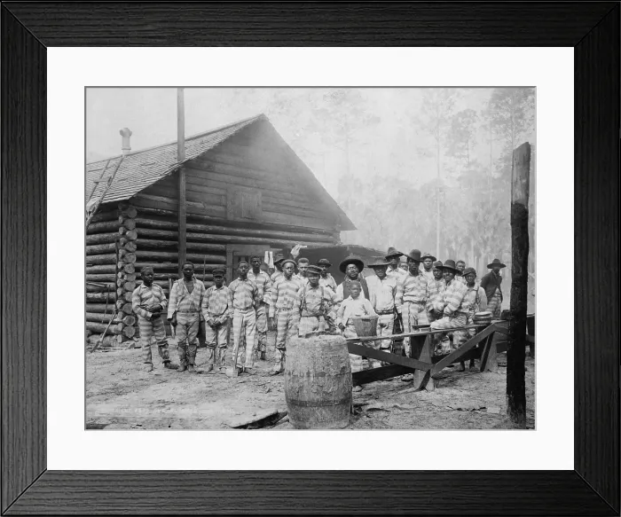 Framed Print : Large group of African American men includes a very young prisoner