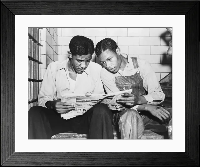 Framed Print : Clarence Norris and Charley Weems, two of the nine Scottsboro Boys, in jail in 1937. The U.S Framed Print : Clarence Norris and Charley Weems, two of the nine Scottsboro Boys, in jail in 1937. The U.S
