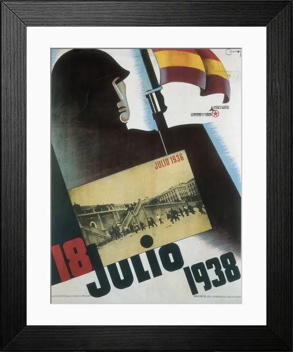 Framed Print : Spanish Civil War (1936-1939). '18 de julio 1938' (18th July 1938). Poster by Cantos edited by the War Commissariate of the Center Arny