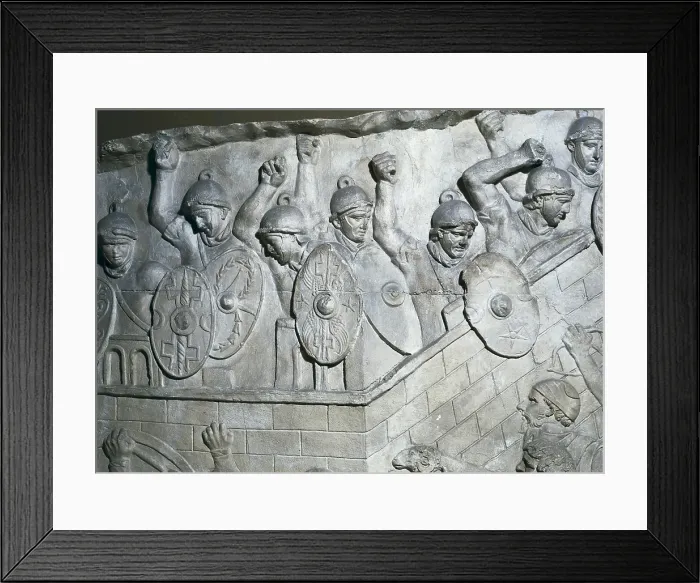 Framed Print : APOLLODORUS OF DAMASCUS (60-129). Column of Trajan. 110. ITALY. Rome. Forum of Trajan. First Dacian War. I Campaign. Roman legionnaires defending a fort. Roman art. Early Empire