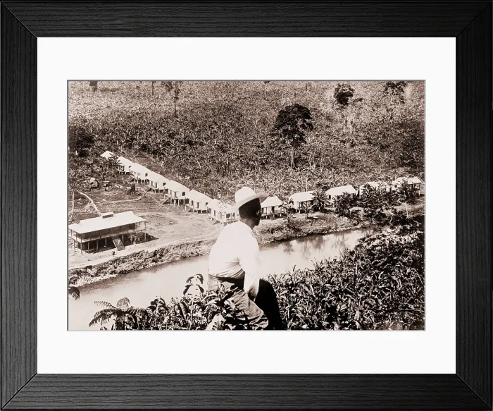 Framed Print : Costa Rican banana plantation has a traditional big house and small worker's quarters. Ca. 1910 Framed Print : Costa Rican banana plantation has a traditional big house and small worker's quarters. Ca. 1910