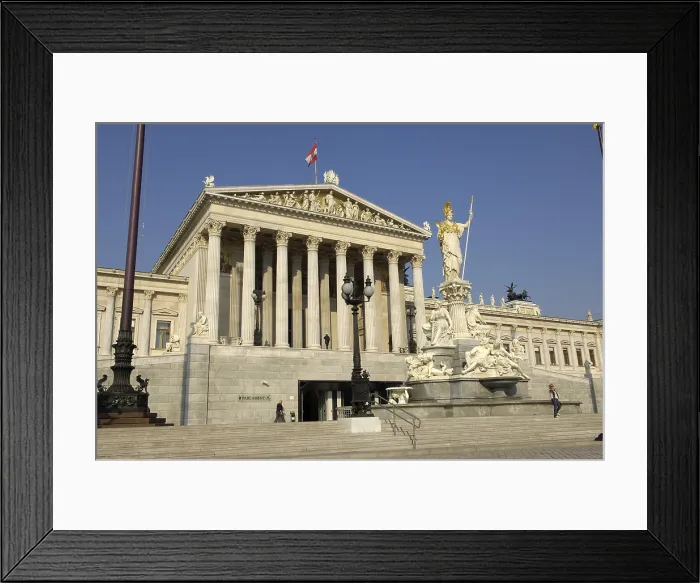 Framed Print : HANSEN, Theophil (1813-1891); KUNDMANN, Carl (1838-1919). Autrian Parliament. 1874-1883. AUSTRIA. Vienna. In foreground, the monumental fountain of Pallas Athena. Neoclassicism Framed Print : HANSEN, Theophil (1813-1891); KUNDMANN, Carl (1838-1919). Autrian Parliament. 1874-1883. AUSTRIA. Vienna. In foreground, the monumental fountain of Pallas Athena. Neoclassicism