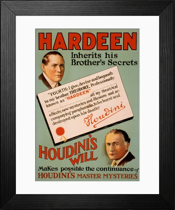 Framed Print : After Harry Houdini died suddenly in 1926, his brother, Hardeen, inherited the magic and spiritualism components of the great mystifier's library