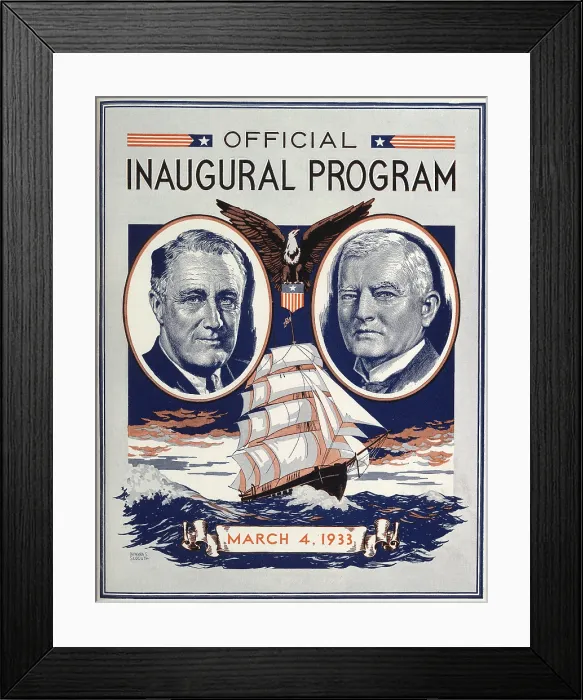 Framed Print : Portraits of Franklin Roosevelt (1882 1945) and his Vice President, John Garner (1868-1967), on the cover of the Official Inaugural Program, March 4, 1933