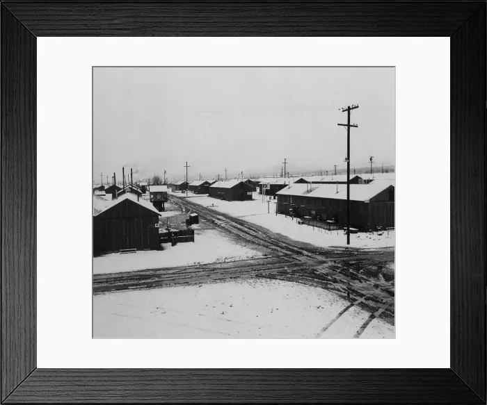 Framed Print : World War II, Winter storm, Manzanar Relocation Center, California. photograph by Ansel Adams. 1943 Framed Print : World War II, Winter storm, Manzanar Relocation Center, California. photograph by Ansel Adams. 1943