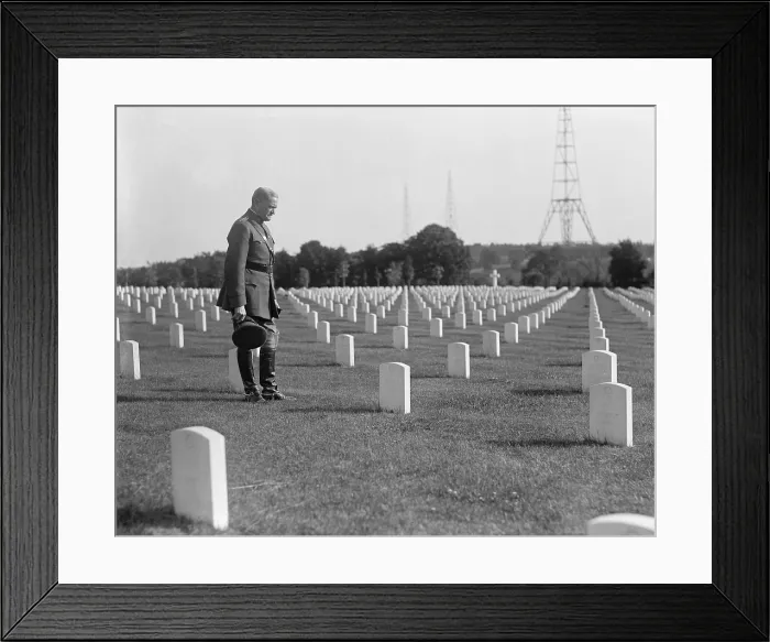 Framed Print : General John 'Black Jack' Pershing (1860-1948) standing among the graves of World War 1 dead at Arlington National Cemetery, May 1925 Framed Print : General John 'Black Jack' Pershing (1860-1948) standing among the graves of World War 1 dead at Arlington National Cemetery, May 1925