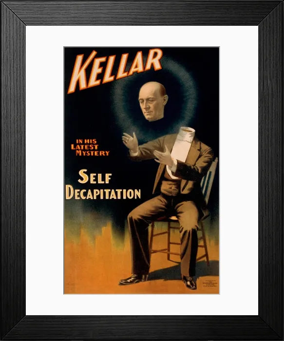 Framed Print : Harry Kellar (1849-1922), American magician performing his self decapitation illusion. 1897 Framed Print : Harry Kellar (1849-1922), American magician performing his self decapitation illusion. 1897