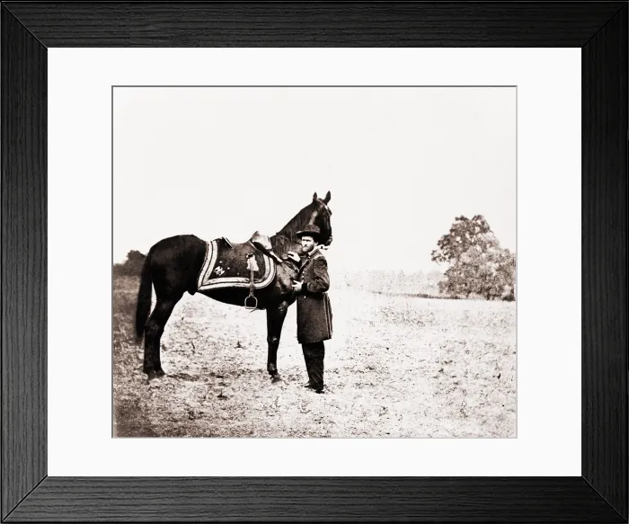Framed Print : Union general Ulysses S. Grant (1822-1885), standing alongside his war horse, Cincinnati. June 4, 1864