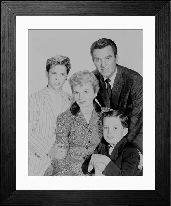Framed Print : Cleaver family of the LEAVE IT TO BEAVER television show. Cast photo from the first year of its six year run on CBS from 1957-1963. L