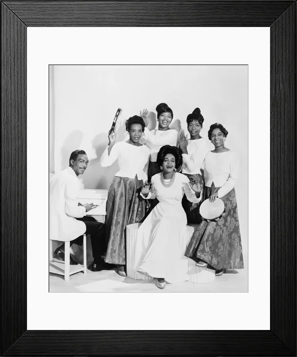 Framed Print : Clara Ward (1924-1973) with her gospel group, The Famous Ward Singers. She replaced the traditional gospel choir robes with sexy sequined gowns, wigs and jewelry. Ca