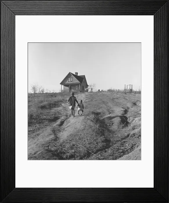 Framed Print : African American children walk from their old home on badly eroded land during the Great Depression Framed Print : African American children walk from their old home on badly eroded land during the Great Depression