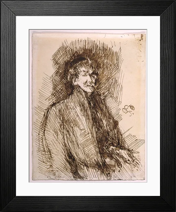 Framed Print : James McNeill Whistler (1834-1903), self-portrait drawn in his abstracted impressionist style. Ca. 1899