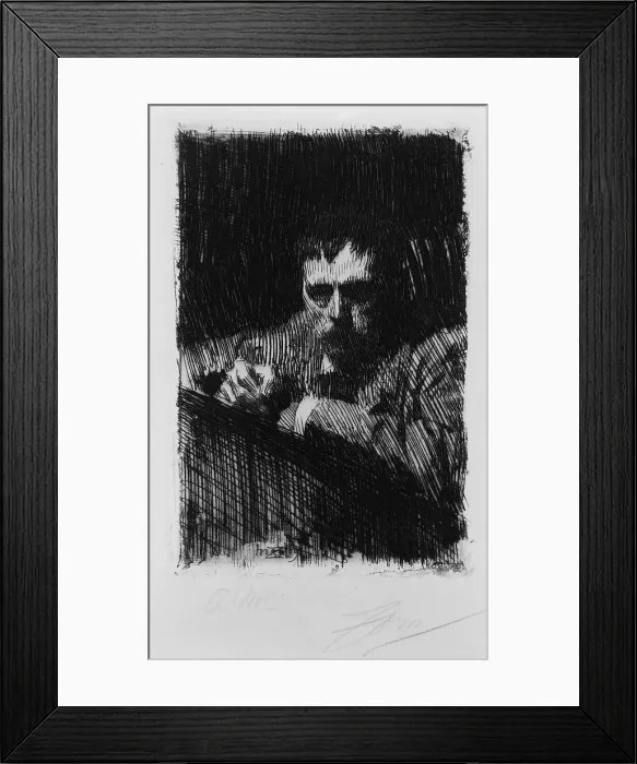 Framed Print : Anders Zorn (1860-1920), Swedish impressionist painter in self-portrait etching. 1889