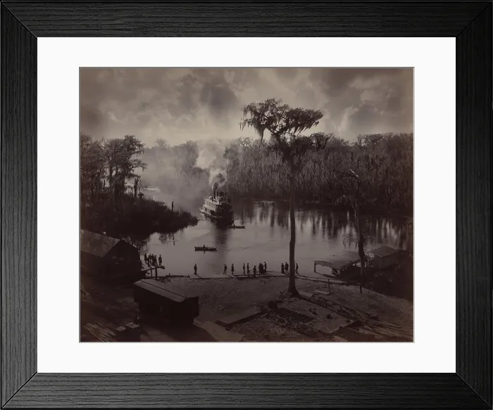Framed Print : Steamboat approaching dock, at Silver Springs, Florida by Canadian photographer George Barker (1844-1894). 1886