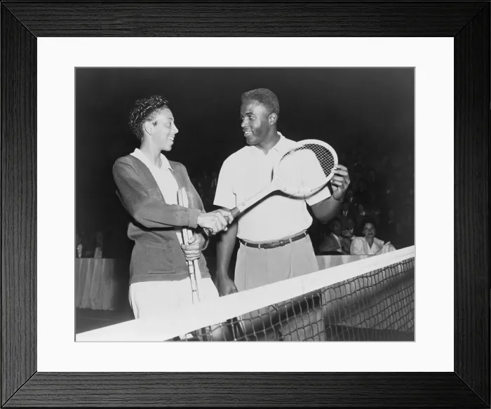 Framed Print : Althea Gibson (1927-2003) and Jackie Robinson (1919-1972), were the first African American champions of their sports to participate in fully integrated competition