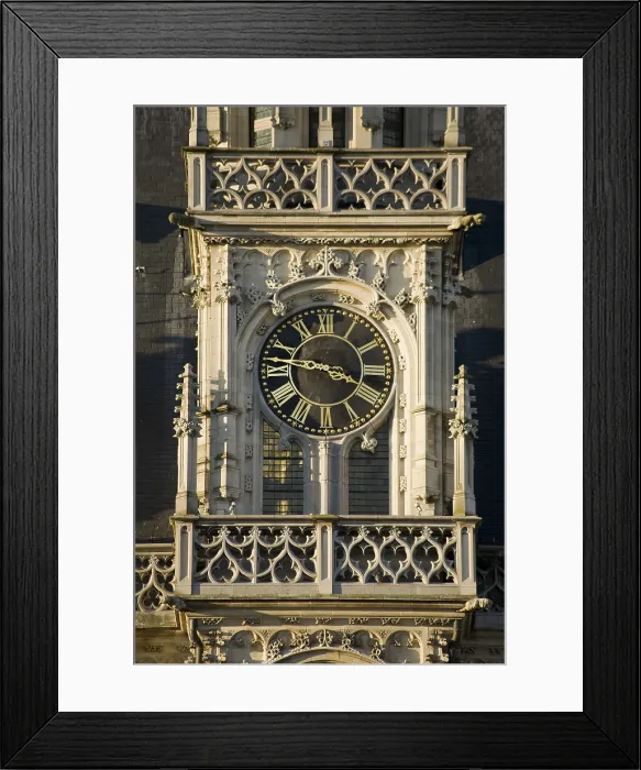 Framed Print : BELGIUM. Oudenarde. Clock of the bell tower (belfort) in the Town Hall (Stadhuis), designed by the architect Hendrik van Pede (1526-1537). Flamboyant gothic. Architecture Framed Print : BELGIUM. Oudenarde. Clock of the bell tower (belfort) in the Town Hall (Stadhuis), designed by the architect Hendrik van Pede (1526-1537). Flamboyant gothic. Architecture