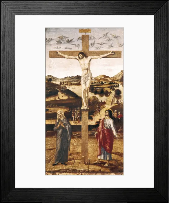 Framed Print : BELLINI, Giovanni (1430-1516). Crucifixion. ca. 1455. Renaissance art. Quattrocento. Venetian school. Tempera on wood. ITALY. Venice. Museo Correr. Proc: ITALY. Venice