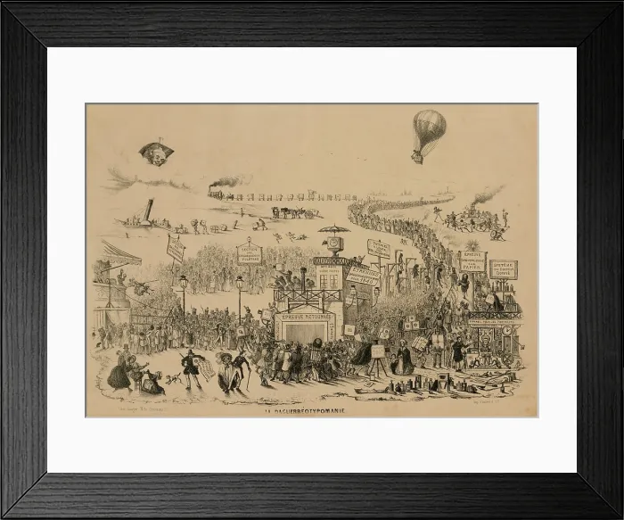 Framed Print : French cartoon about the rush to try photography after Louis Daguerre revealed his process in 1839