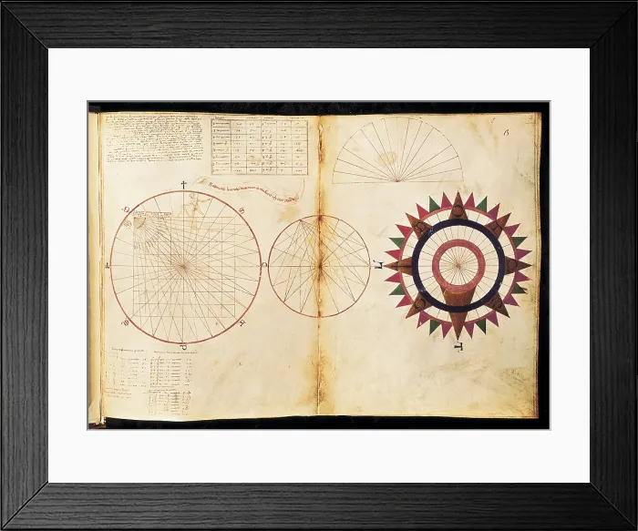 Framed Print : Nautical atlas (1436) of Andrea Bianco. Study of the cardinal points. ITALY. Venice. Biblioteca nazionale marciana (St. Mark's Library)