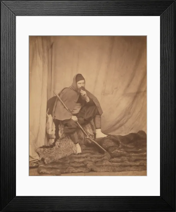 Framed Print : Roger Fenton (1819-1869), English photographer, dressed in a Zouave uniform holding rifle. He had a long and active career, but is best known for his Crimean War coverage in 1855