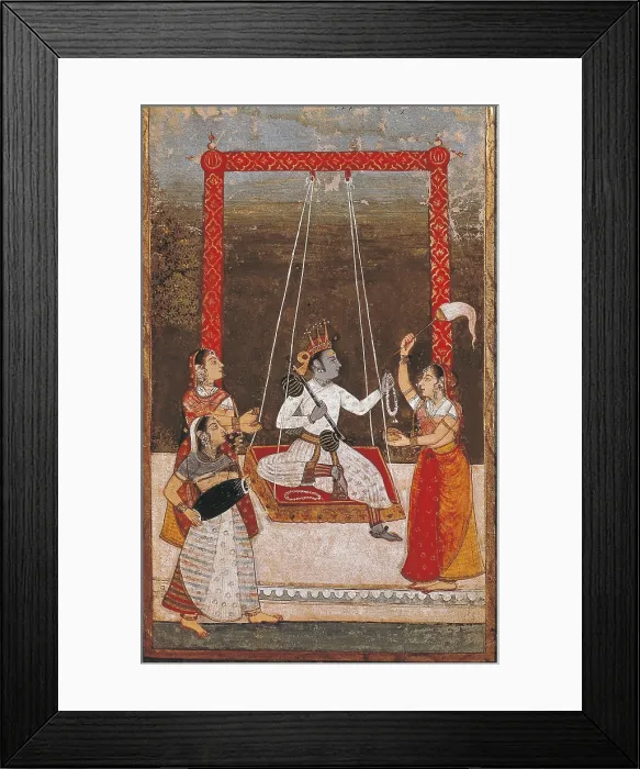 Framed Print : The swing. Prince surrounded by three women. Magmu school, 1660. Hindu art. Miniature Painting. - BeBa / Iberfoto / Everett Collection (222782)**US SALES ONLY** Framed Print : The swing. Prince surrounded by three women. Magmu school, 1660. Hindu art. Miniature Painting. - BeBa / Iberfoto / Everett Collection (222782)**US SALES ONLY**