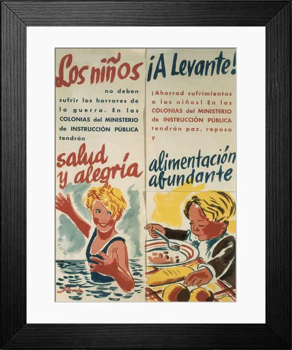 Framed Print : Spanish Civil War (1936-1939). 'Los nios A Levante!' (Childrento the East!). Poster by Mauricio Amster edited by the Ministery of Public Education. SPAIN. Salamanca