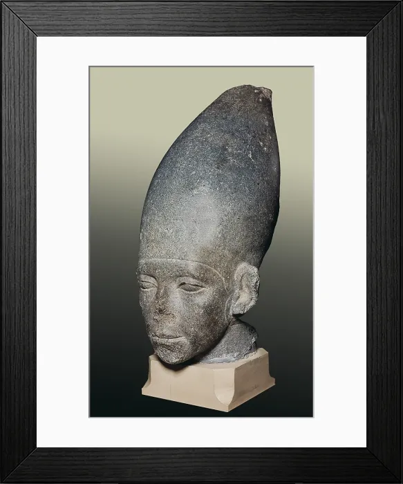 Framed Print : Head of Amenemhat I. 1991 -1962 BC. Represented with the white crown. Egyptian art. Middle Kingdom. Sculpture on rock. EGYPT. Cairo. Egyptian Museum. Proc: EGYPT. Kom el-Hisn