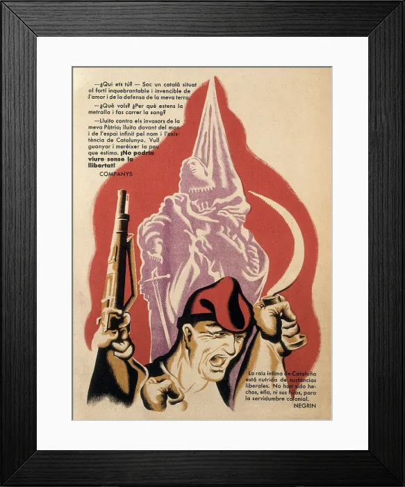 Framed Print : Spanish Civil War (1936-1939). Leaflet edited by the Propaganda Deparment of the Generalitat of Catalonia with text by Companys and Negrn Framed Print : Spanish Civil War (1936-1939). Leaflet edited by the Propaganda Deparment of the Generalitat of Catalonia with text by Companys and Negrn