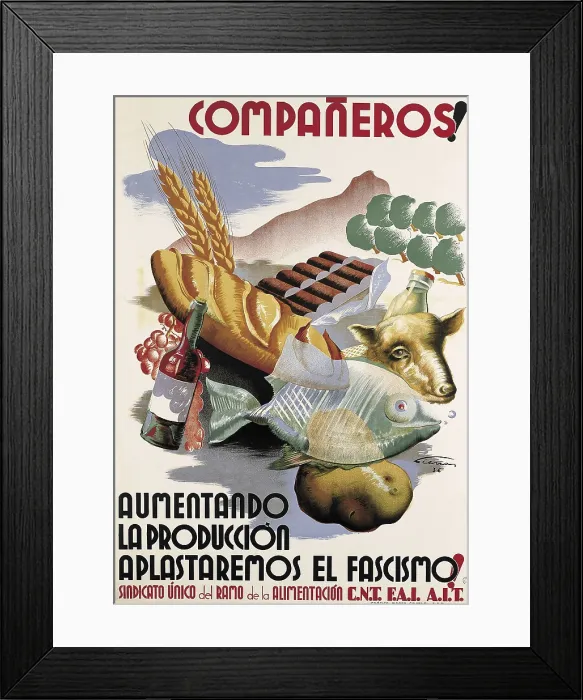 Framed Print : Spanish Civil War (1936-1939). 'Compaerosaumentando la produccin aplastamos el fascismo' (Comradesincreasing the production we smash fascism)
