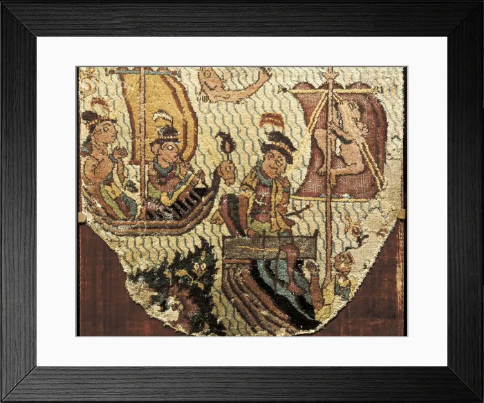 Framed Print : Carpet with scene of navigation (17th c.). Persian art. Tapestry. AISA / Everett Collection (31431)**US SALES ONLY**