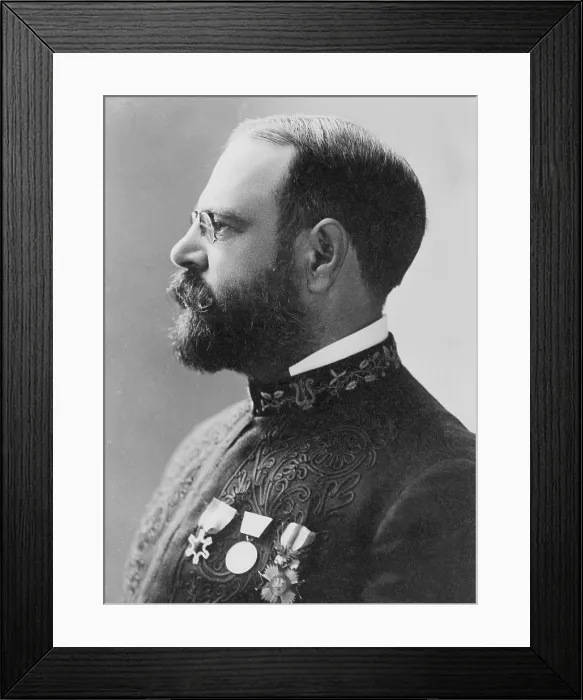 Framed Print : John Philip Sousa (1854-1932), wearing band uniform with medals. After retiring from the Marines, Sousa formed his own band and toured Europe and America. Ca.1900