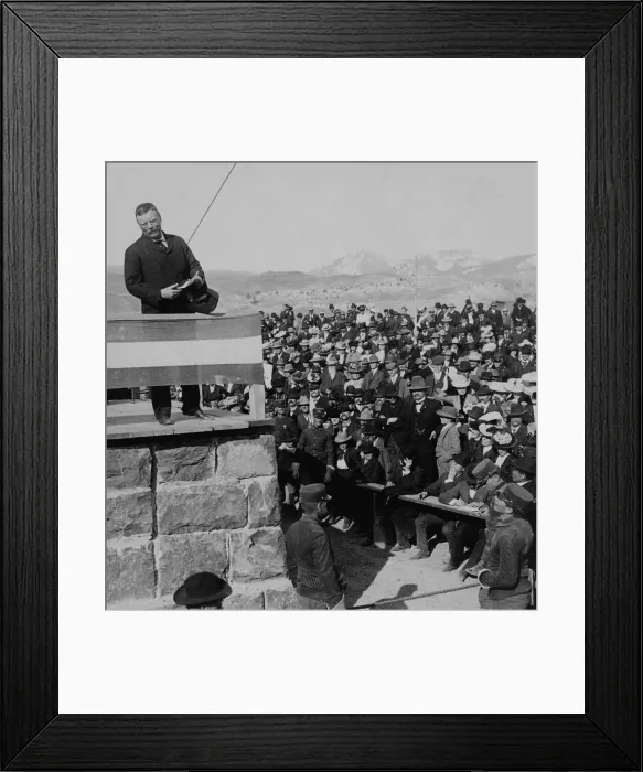 Framed Print : President Roosevelt speaking of Yellowstone Park, in Gardiner, Montana during his 1903 Western tour Framed Print : President Roosevelt speaking of Yellowstone Park, in Gardiner, Montana during his 1903 Western tour