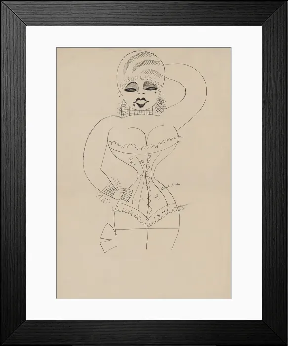 Framed Print : Caricature of a corseted Mae West by Miguel Cobarrubias. Ca. 1935