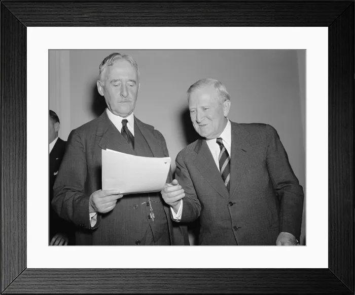 Framed Print : Henry Stimson about to appear before Senate Military Affairs Committee. July 2. 1940. At right is Senator Morris Sheppard, chairman of the Senate Military Affairs Committee Framed Print : Henry Stimson about to appear before Senate Military Affairs Committee. July 2. 1940. At right is Senator Morris Sheppard, chairman of the Senate Military Affairs Committee