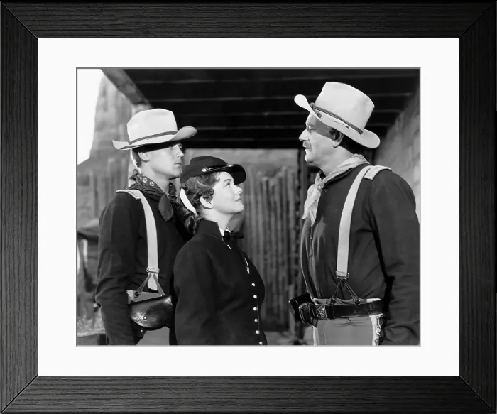 Framed Print : SHE WORE A YELLOW RIBBON, from left, John Agar, Joanne Dru, John Wayne, 1949
