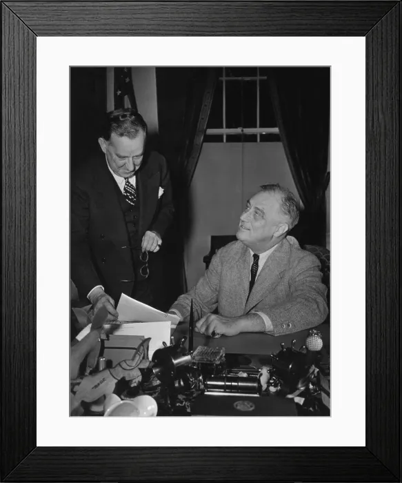 Framed Print : Pres. Franklin Roosevelt and Press Sec. Stephen Early. Jan. 18, 1941. Early served as one of the three White House Secretaries, responsible for press relations from 1932 to 1945 Framed Print : Pres. Franklin Roosevelt and Press Sec. Stephen Early. Jan. 18, 1941. Early served as one of the three White House Secretaries, responsible for press relations from 1932 to 1945