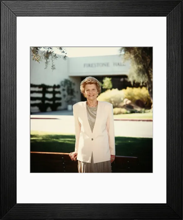 Framed Print : Former First Lady Betty Ford posing in front of the Betty Ford Center for treatment of dependency on drugs and alcohol