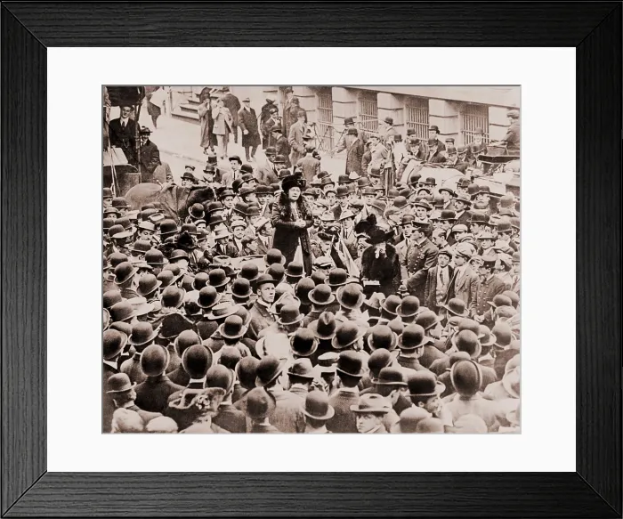Framed Print : Mrs. Harriot Stanton Blatch (1856-1940), exhorted the Wall Street crowds as she took the women's rights movement into the streets