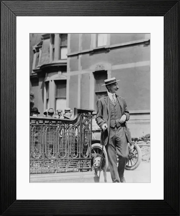 Framed Print : John Jacob Astor IV (1864-1912), walking his dog Framed Print : John Jacob Astor IV (1864-1912), walking his dog