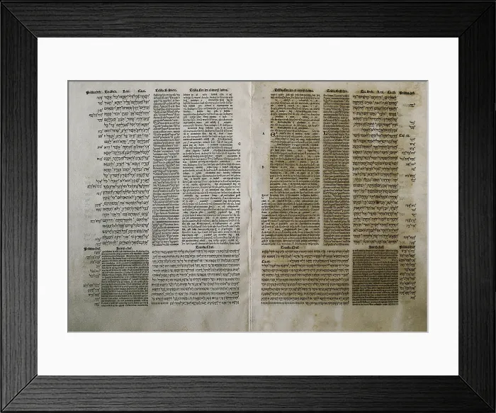 Framed Print : Biblia Poliglota Complutense (The Complutensian Polyglot Bible). Bible written in Hebrew, Greek and Latin (some parts also in Aramaic)