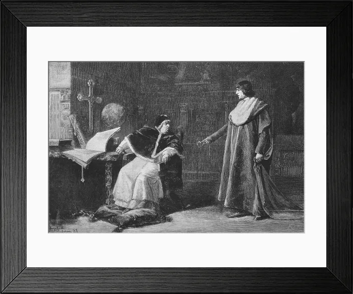 Framed Print : ALEXANDER VI (1431-1503). Pope from 1492 to 1503, nephew of Pope Callixtus III.; BORGIA, Cesare (1475-1507). Italian military man and politician, son of Pope Alexander VI