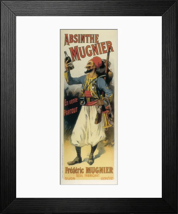 Framed Print : Advertisement sign for absinthe 'Mugnier', 1895. Engraving. - J. Bedmar / Iberfoto / Everett Collection (324578)**US SALES ONLY** Framed Print : Advertisement sign for absinthe 'Mugnier', 1895. Engraving. - J. Bedmar / Iberfoto / Everett Collection (324578)**US SALES ONLY**