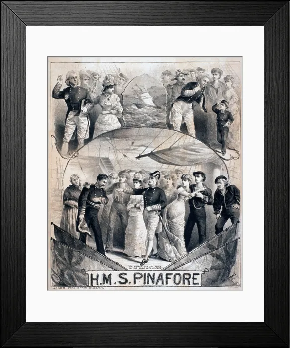 Framed Print : Gilbert & Sullivan's comic operetta, H.M.S. PINAFORE about a romance between the daughter of a ship's captain who loves a simple sailor, opened in London in 1878