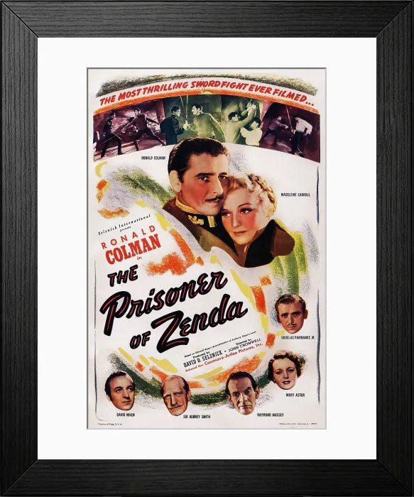 Framed Print : THE PRISONER OF ZENDA, US poster art, from bottom left: David Niven, C. Aubrey Smith, Raymond Massey, Mary Astor, Douglas Fairbanks Jr. Madeline Carroll, Ronald Colman, 1937
