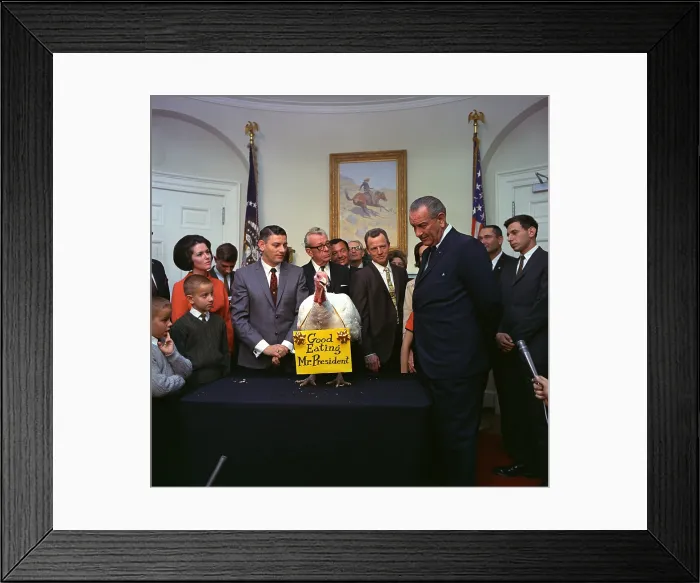 Framed Print : The Annual White House Thanksgiving Turkey event. Sen. Everett Dirksen and lobbyists from the poultry industry present a turkey to the President. Nov. 16, 1967