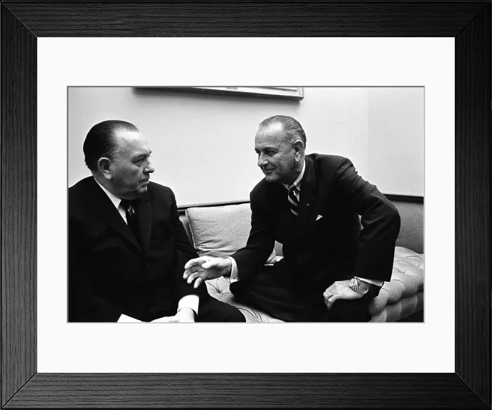 Framed Print : President Lyndon Johnson meets with Chicago Mayor Richard Daley at the White House. April 21, 1966