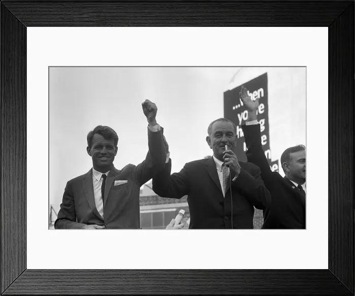 Framed Print : Robert Kennedy and President Lyndon Johnson campaign together in upstate New York State where Kennedy was running for the Senate and Johnson for President. Oct 15, 1964