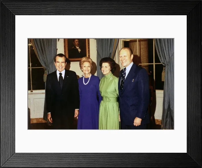 Framed Print : President Richard Nixon, Pat Nixon, Betty Ford, and Representative Gerald Ford following his as the President's choice to succeed disgraced Vice President Sprio T. Agnew