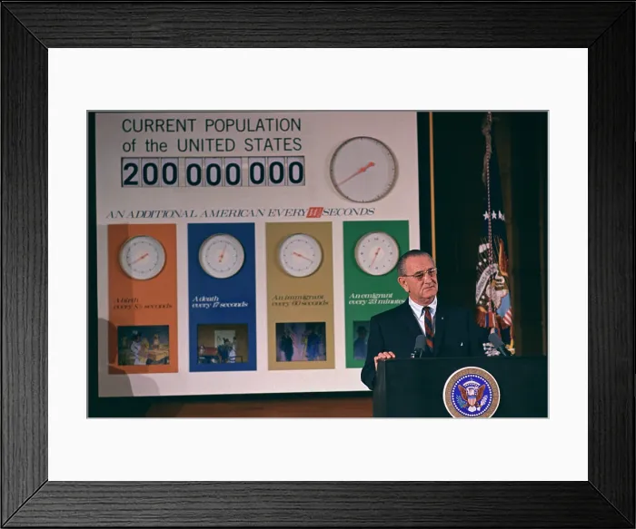 Framed Print : LBJ's Great Society programs. President Lyndon Johnson at a ceremony commemorating the birth of the 200-Millionth American